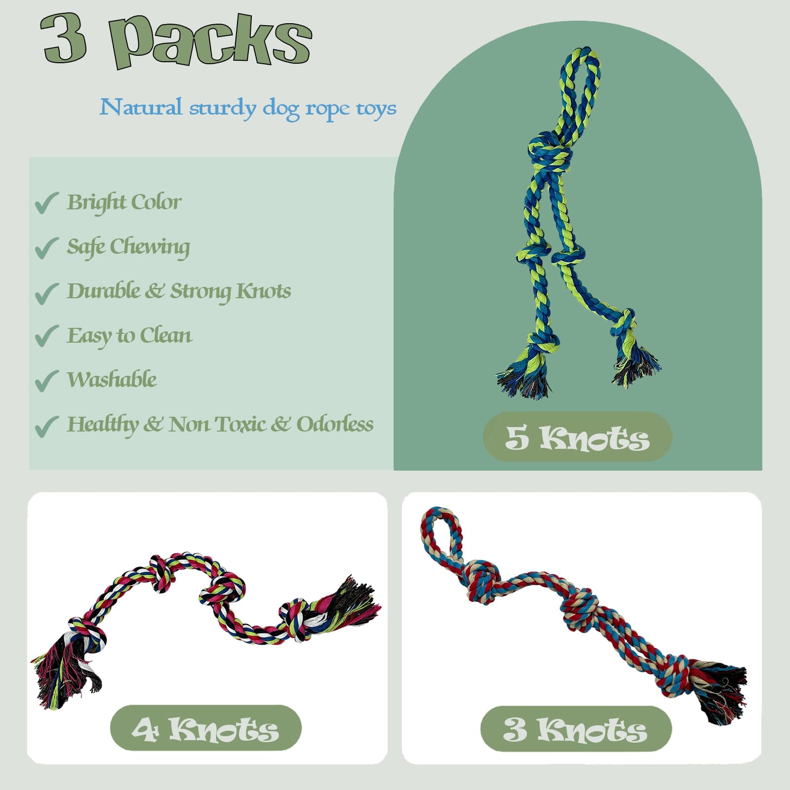 Cdyzqikm corde chien 21 pouces avec 3 noeuds, fiable pour mordiller