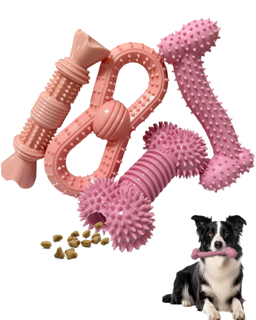 Cdyzqikm ensemble 4 jouets dentaires rose pour chien actif.