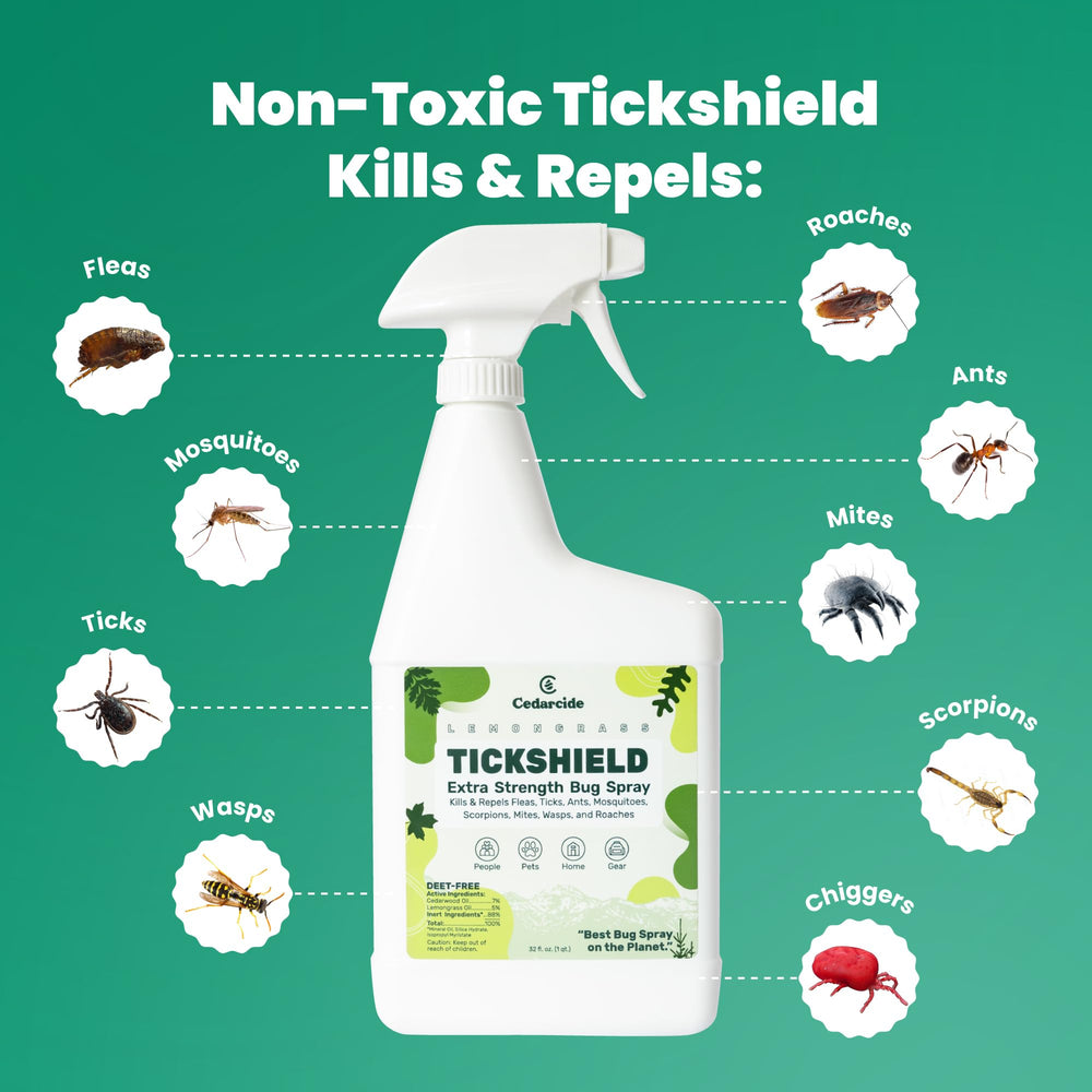 Pulvérisateur pratique de Cedarcide Tickshield pour une application facile.