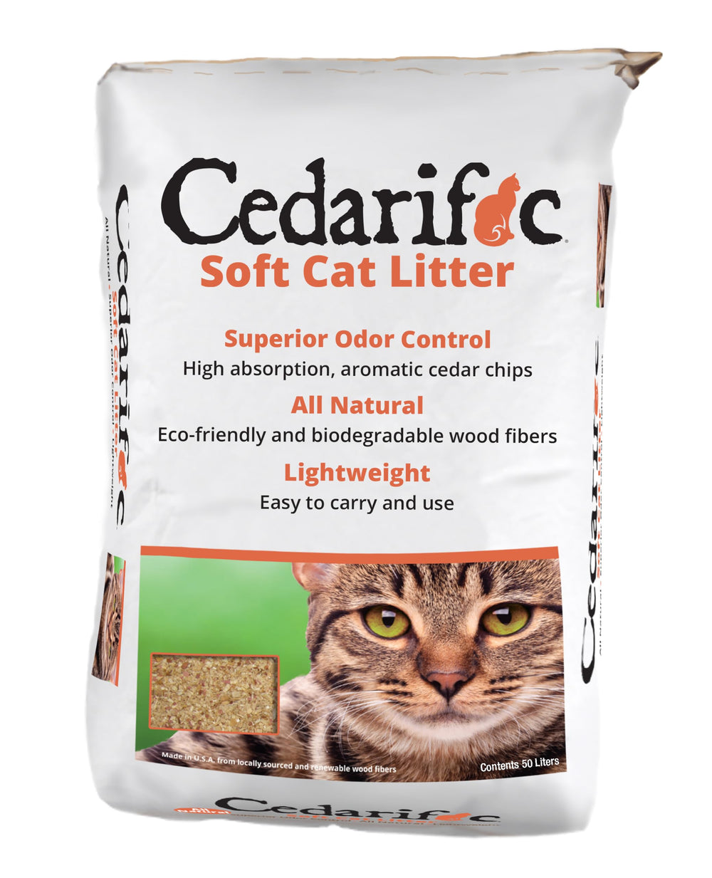 Cedarific litière pour chat avec copeaux de cèdre naturel, biodégradable et sans produit chimique.