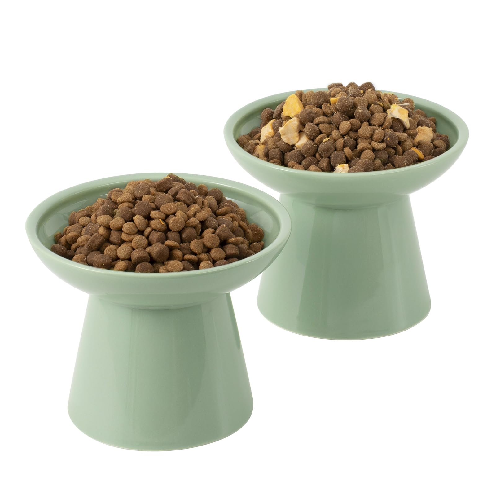 CEEFU bol chat élevé en céramique vert sauge, lot de 2 pour repas ordonnés.