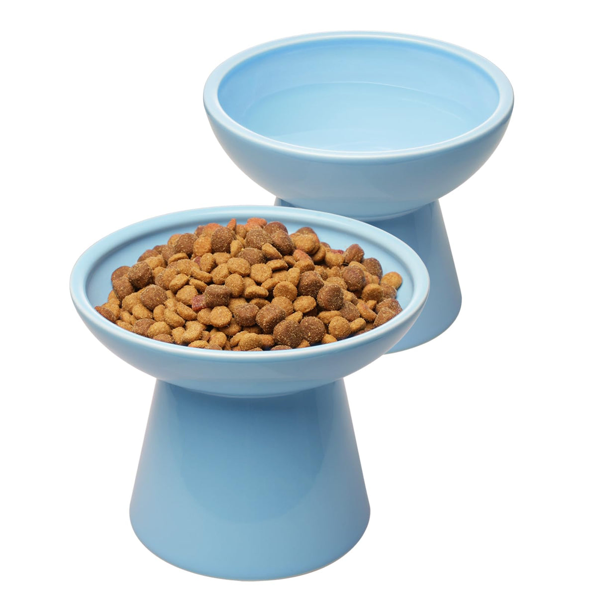 Bols CEEFU surélevés pour chat, bleu, favorisent une posture naturelle lors du repas.
