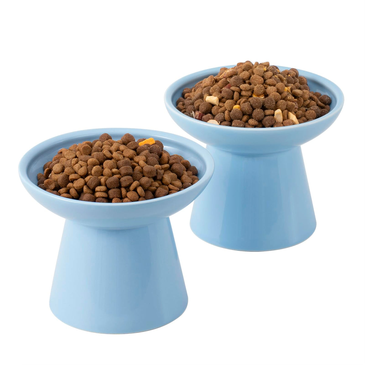 CEEFU gamelle élevée en céramique pour chat bleu; ensemble de 2, vue avant montrant la base stable.