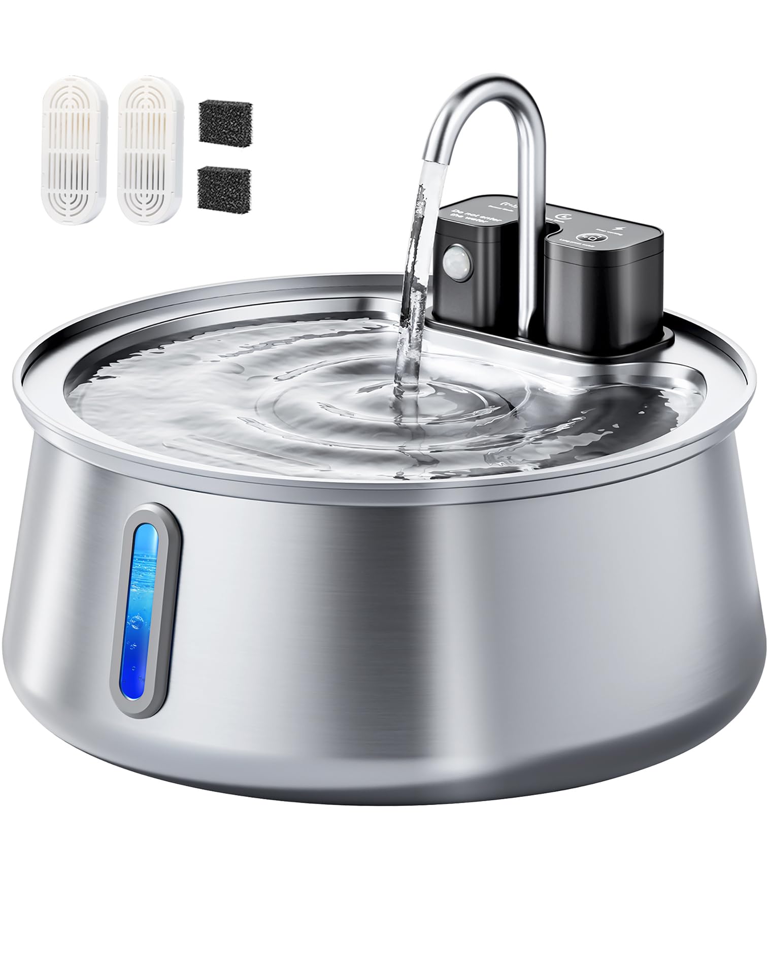 CEESC fontaine eau chat sans-fil en acier inoxydable 4L, autonomie pratique pour les foyers multi-chats