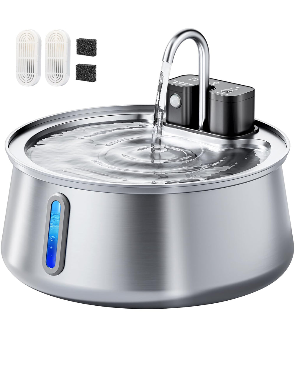 CEESC fontaine eau chat sans-fil en acier inoxydable 4L, autonomie pratique pour les foyers multi-chats