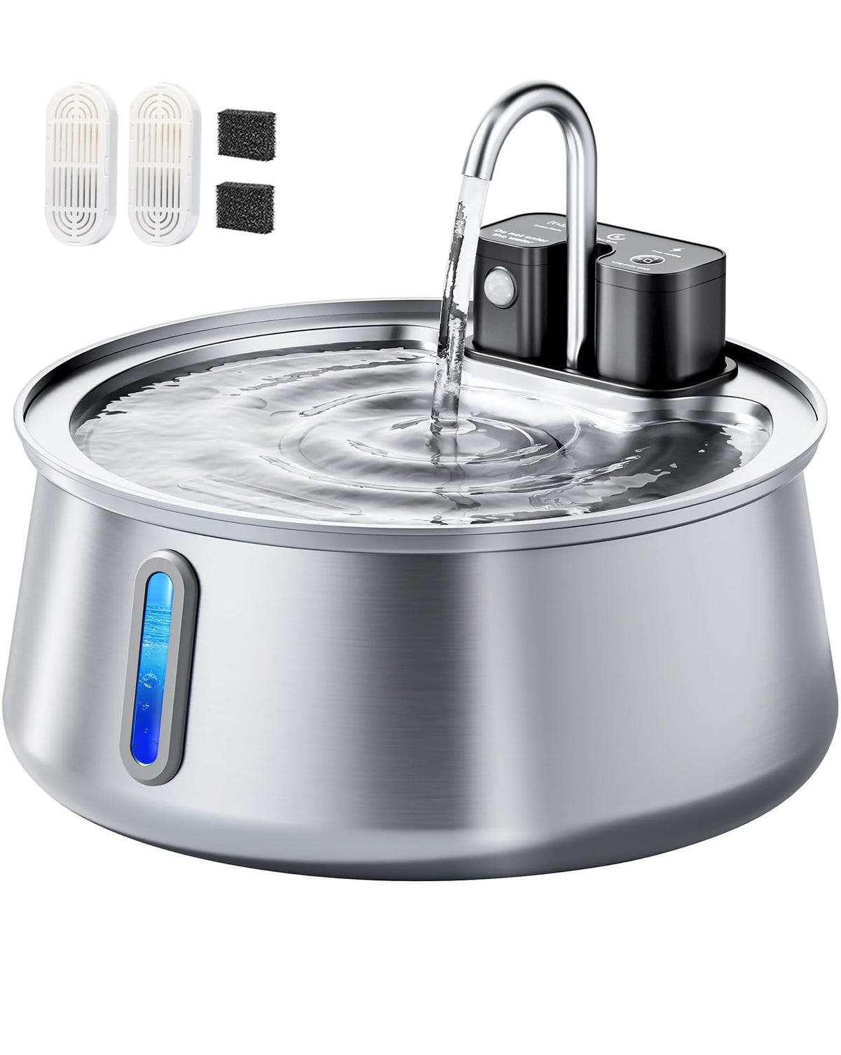 CEESC fontaine eau chat sans-fil en acier inoxydable 4L, autonomie pratique pour les foyers multi-chats