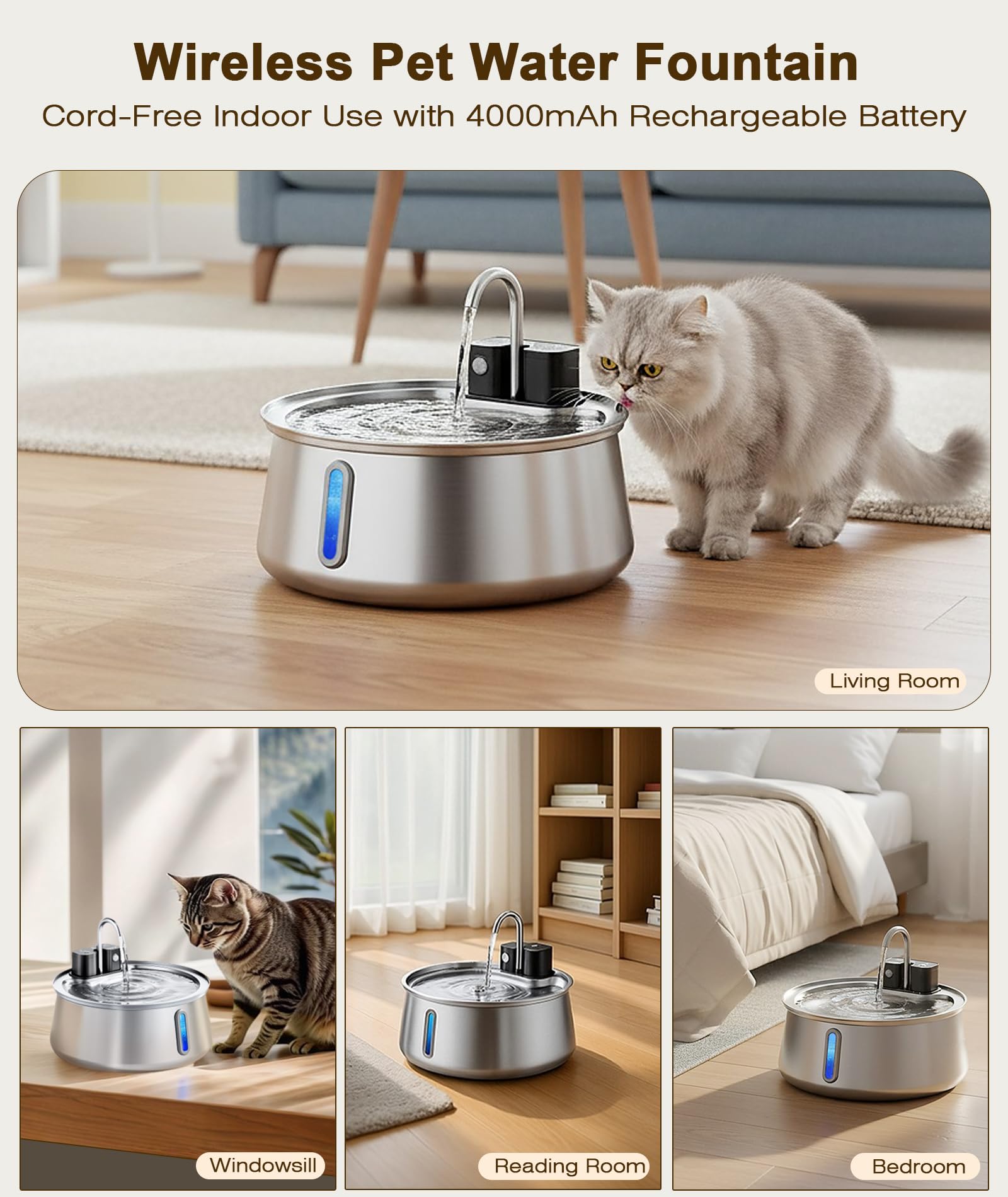CEESC pompe ultra-silencieuse, fonctionnement discret de la fontaine pour chat