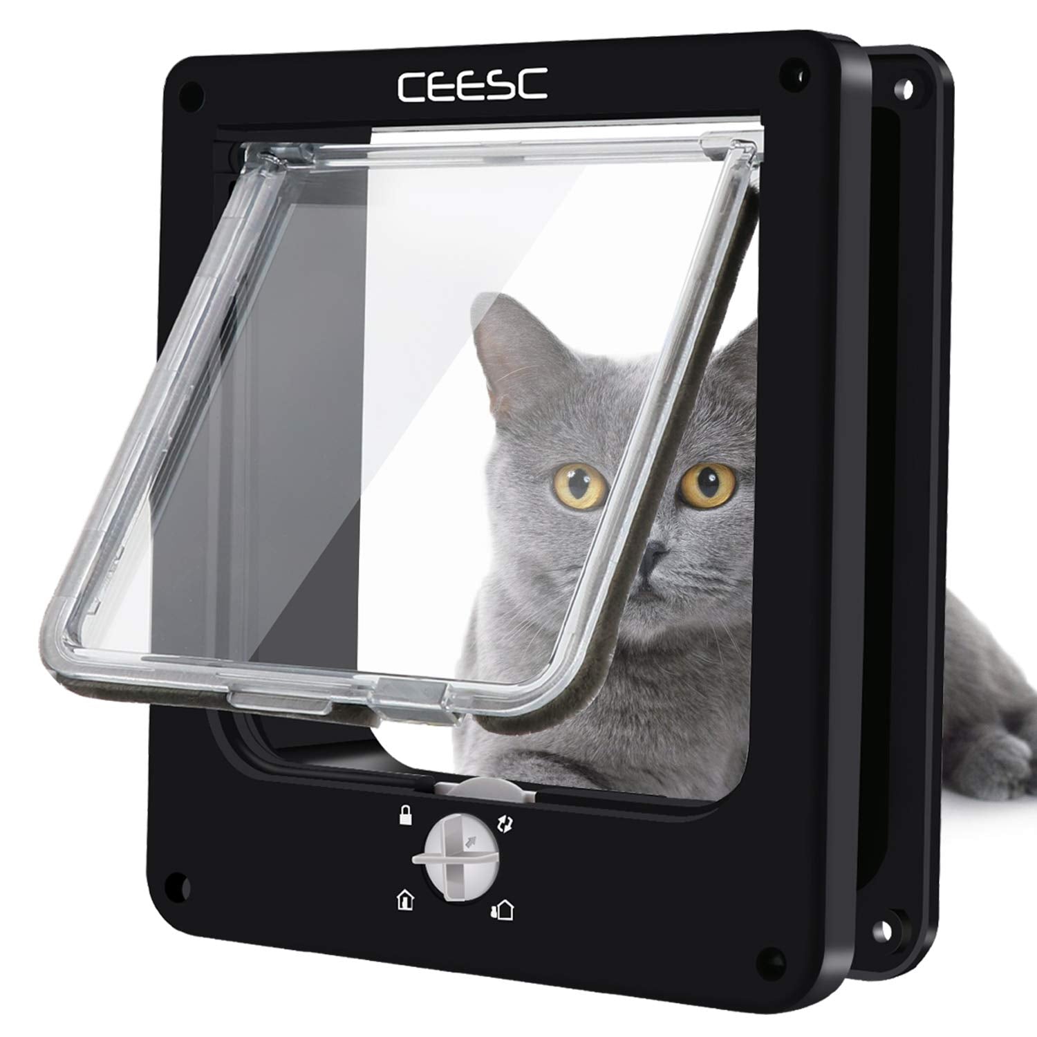 Porte CEESC pour chat médium avec verrouillage à 4 voies, pratique et sécurisée.