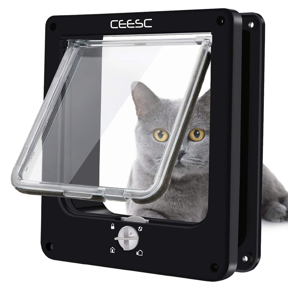 Porte CEESC pour chat médium avec verrouillage à 4 voies, pratique et sécurisée.