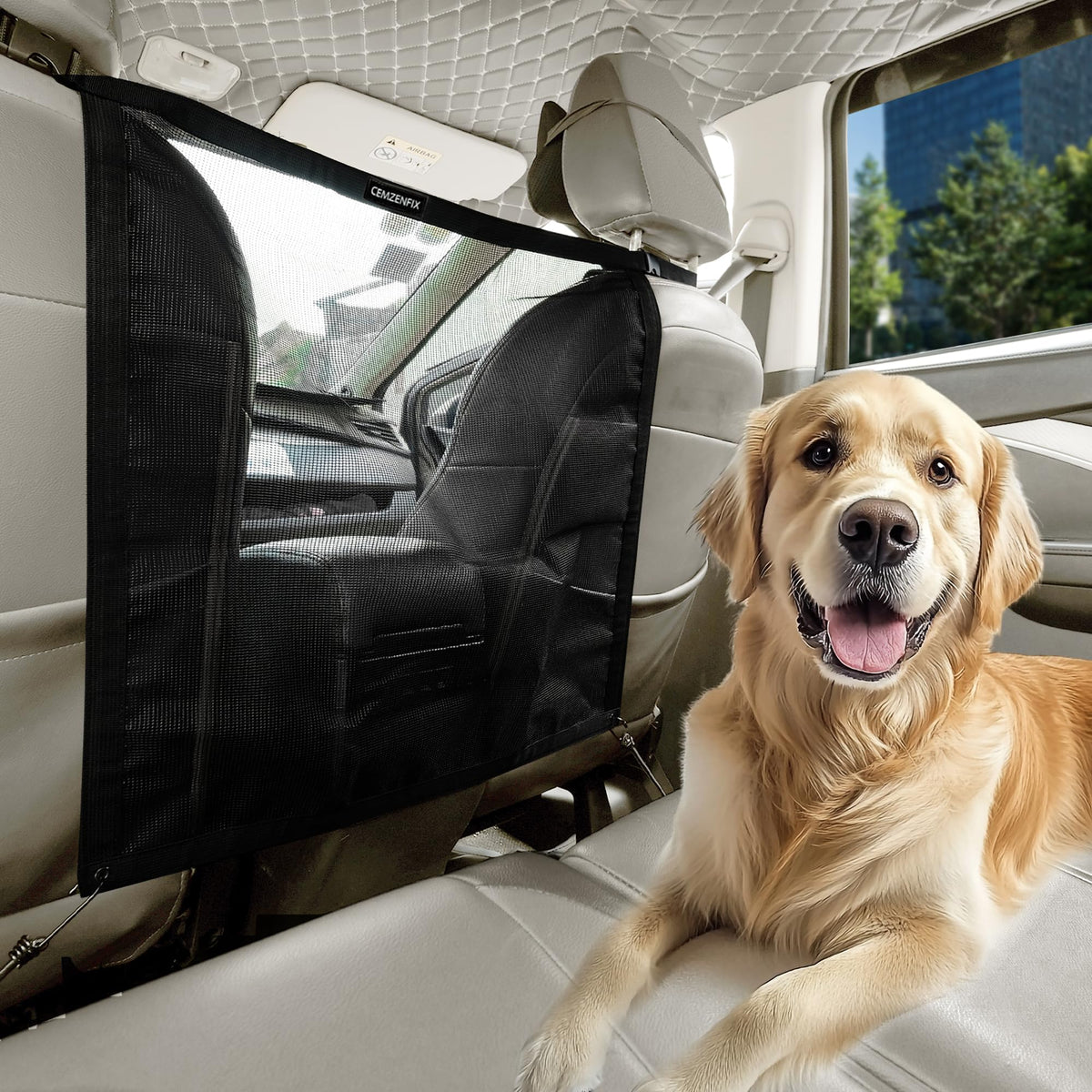 CEMZENFIX Barrière pour chien en maille résistante, sécurité renforcée en voiture.