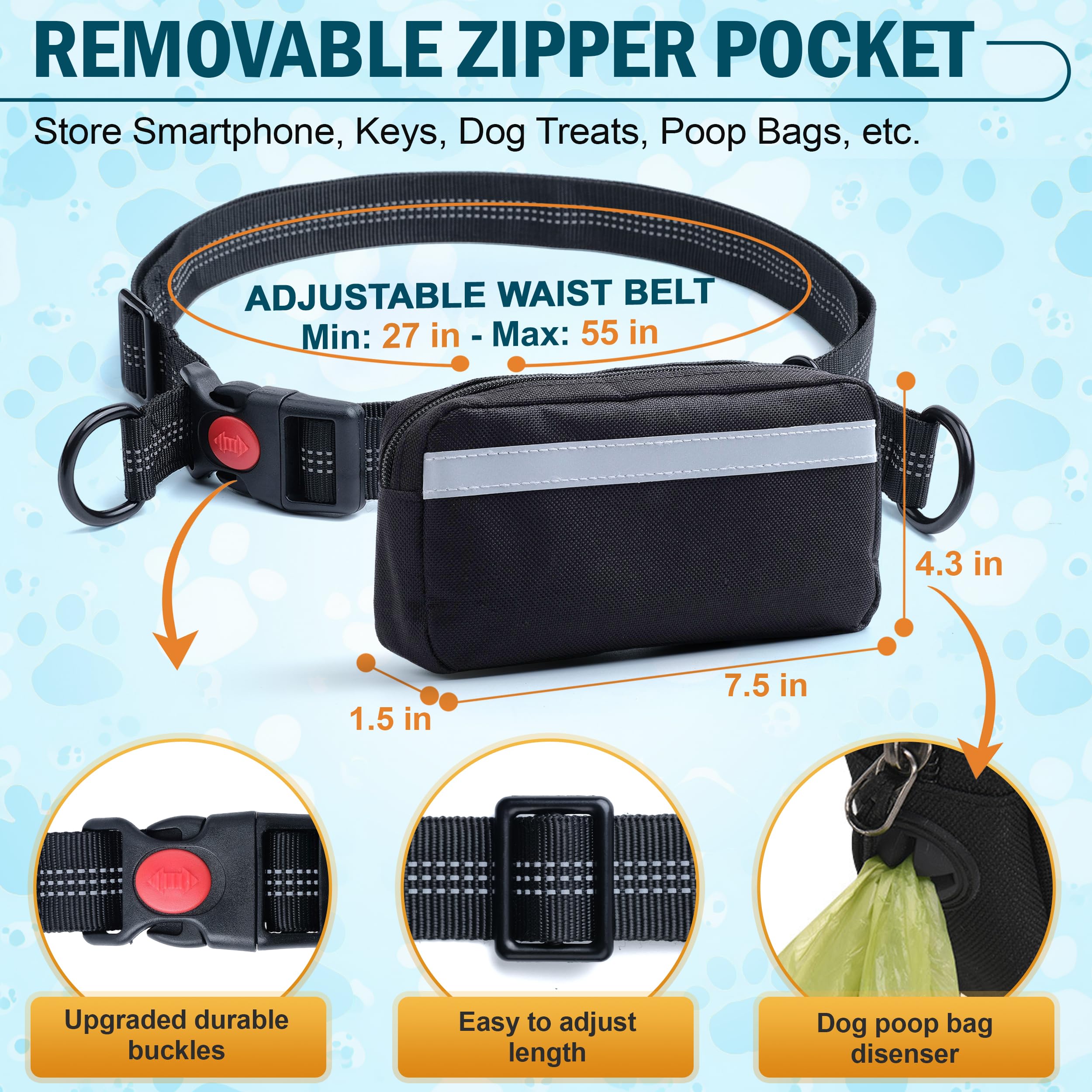 CEMZENFIX – Poche intégrée pratique pour téléphone, friandises et clés.