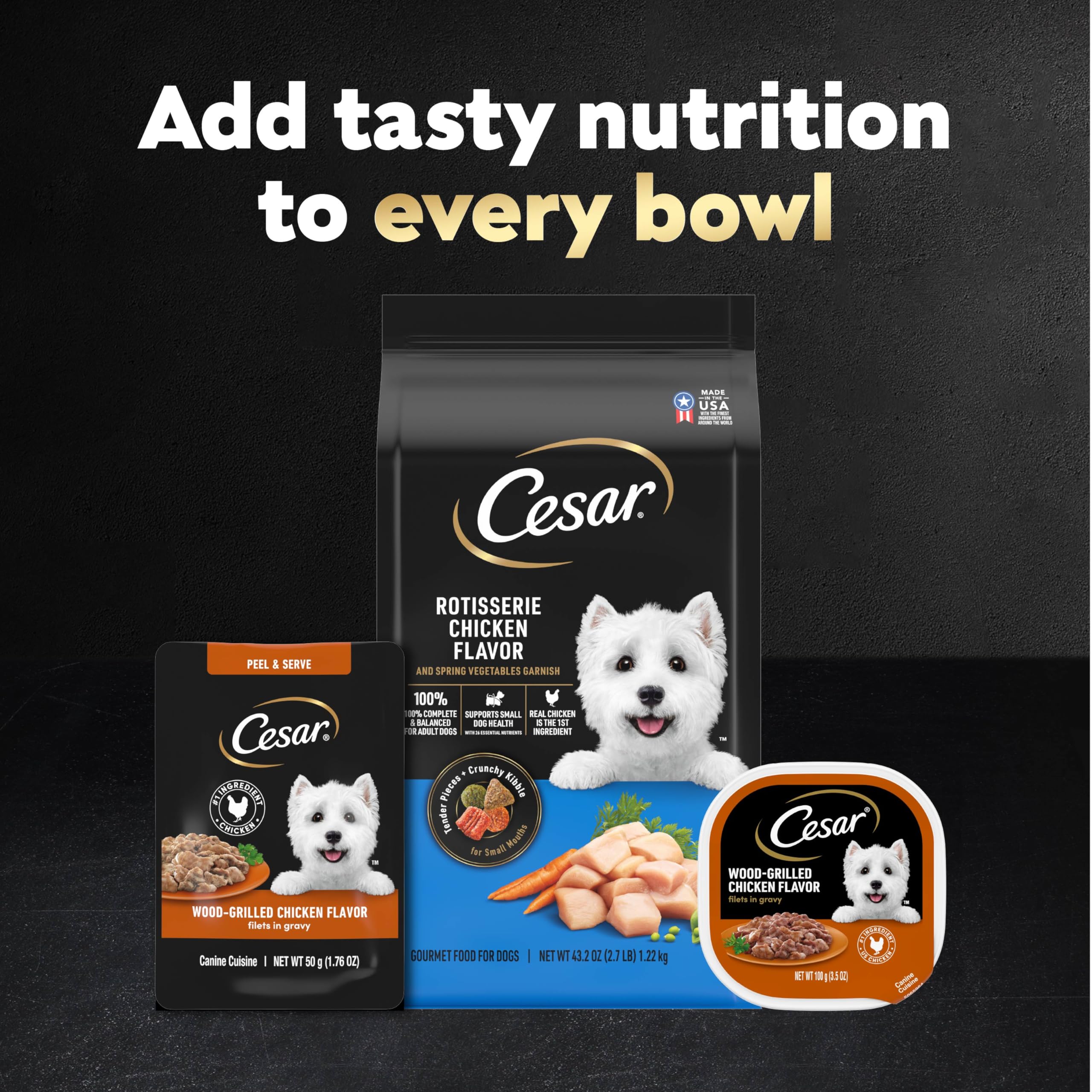 Idéal comme topper sur croquettes Cesar pour chien