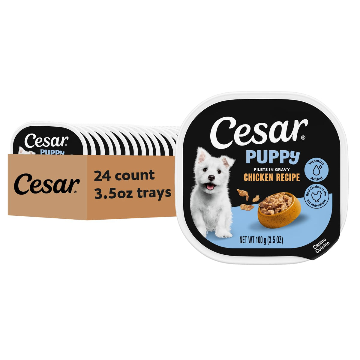 Cesar Chiots Filets en Gravy dans barquette ouverture facile au poulet