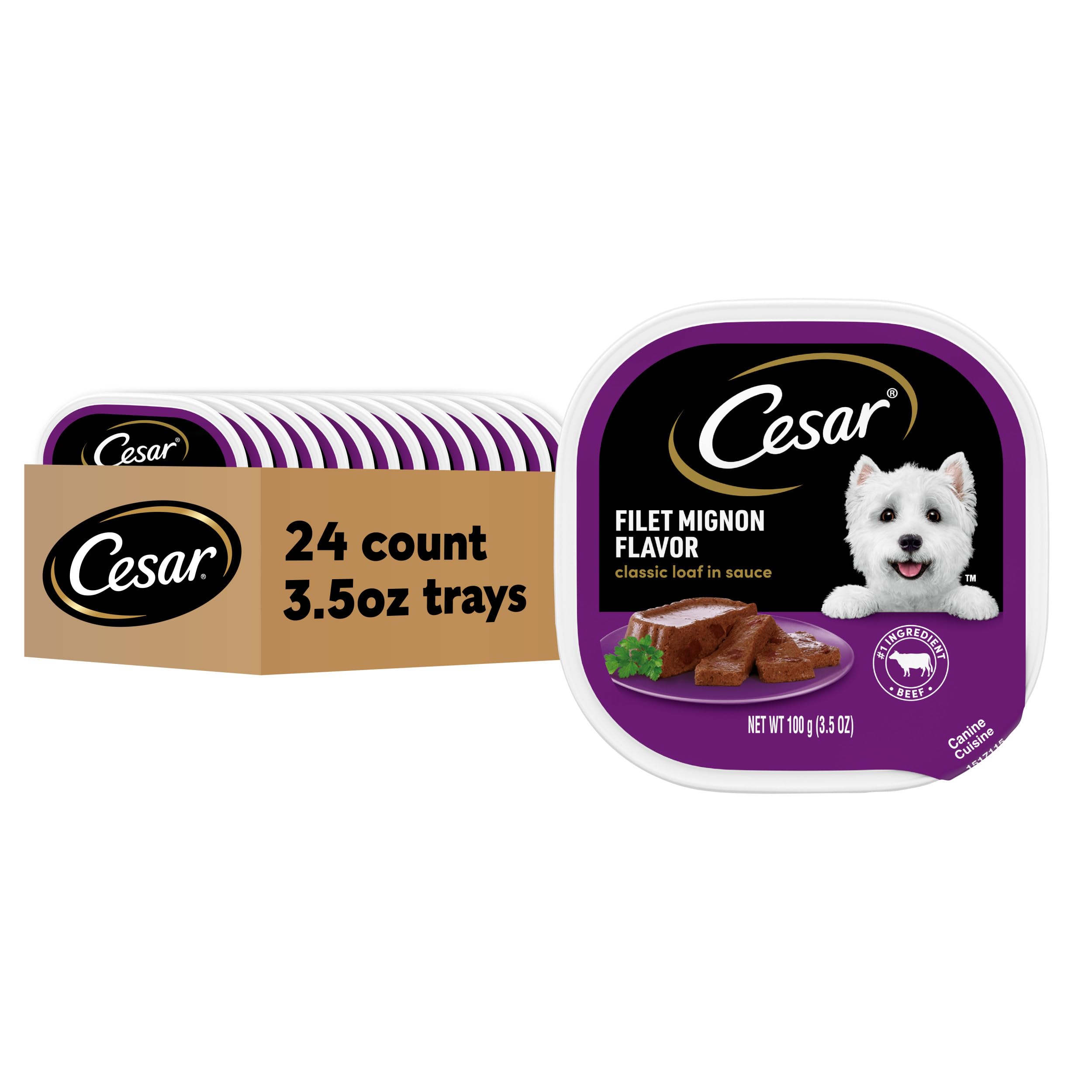 Cesar Classic Loaf Filet Mignon dans un plateau pratique pour repas quotidien du chien.