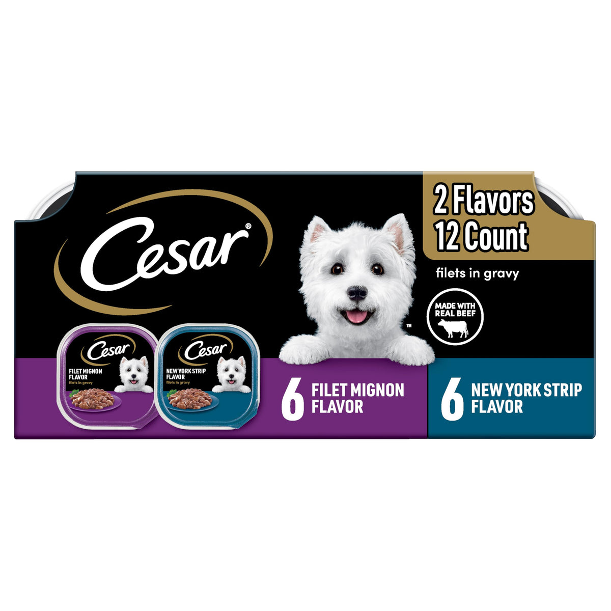 Cesar Filets en Sauce Filet Mignon : repas savoureux et protéiné pour chien adulte.
