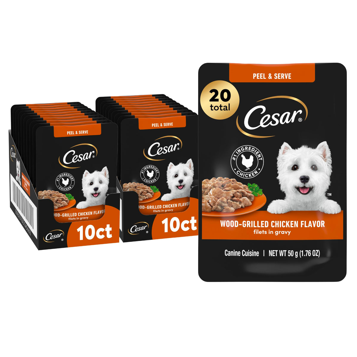 Cesar Filets en Sauce au poulet grillé, repas appétissant pour chien