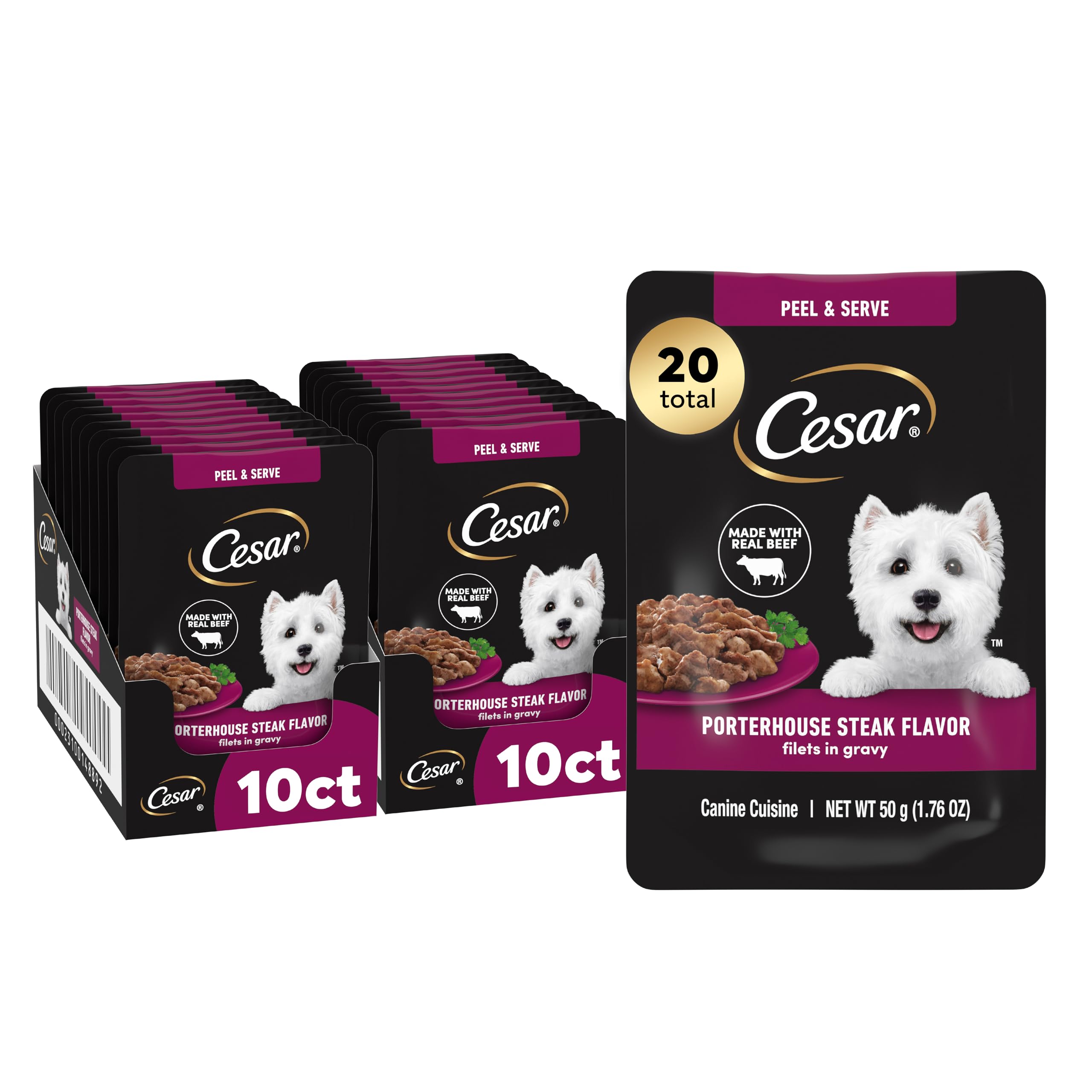 Cesar Filets en Gravy Porterhouse, mini-poche prête à servir—repas rapide.