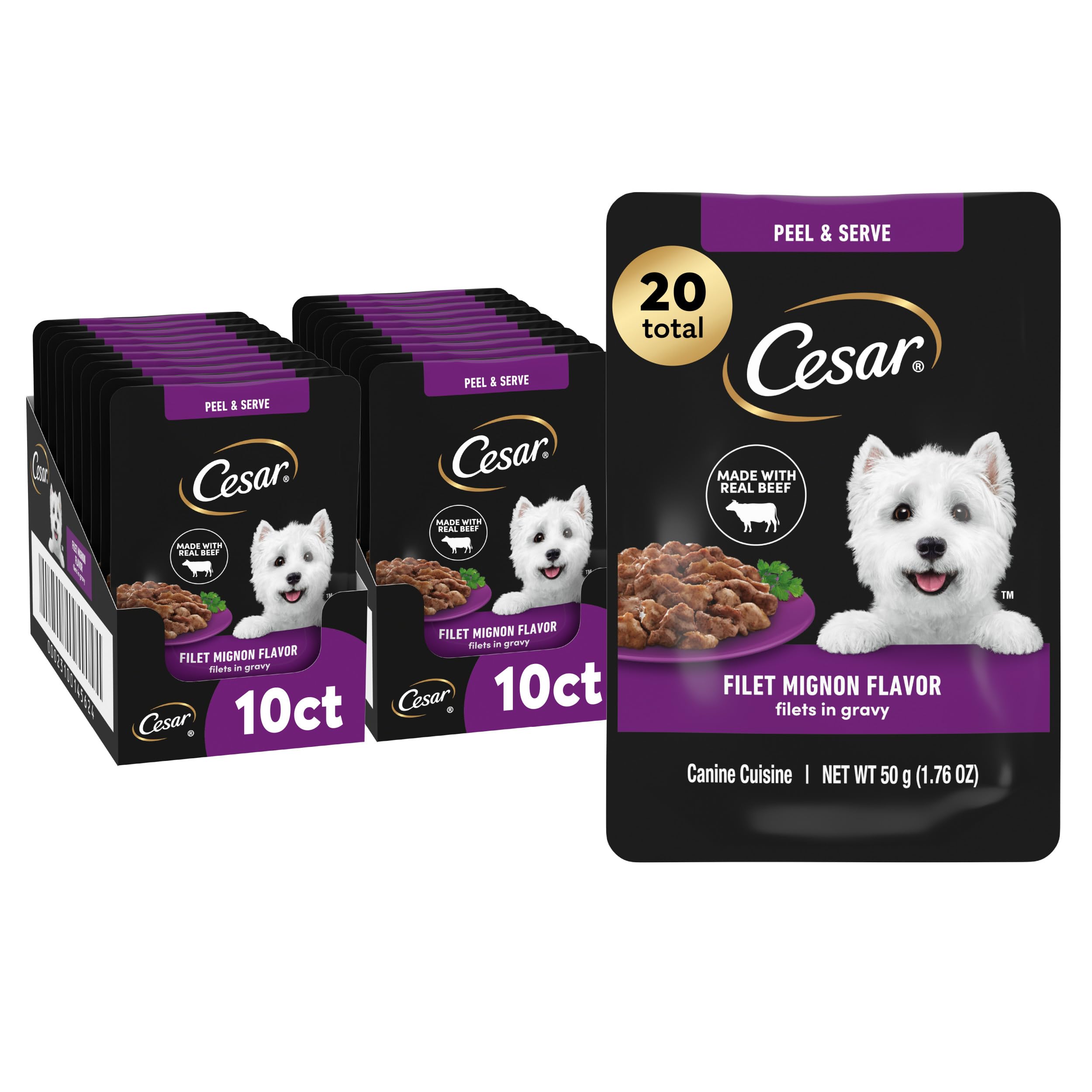 Cesar Filets en Gravy sachets mini boeuf, repas pratique pour chien.