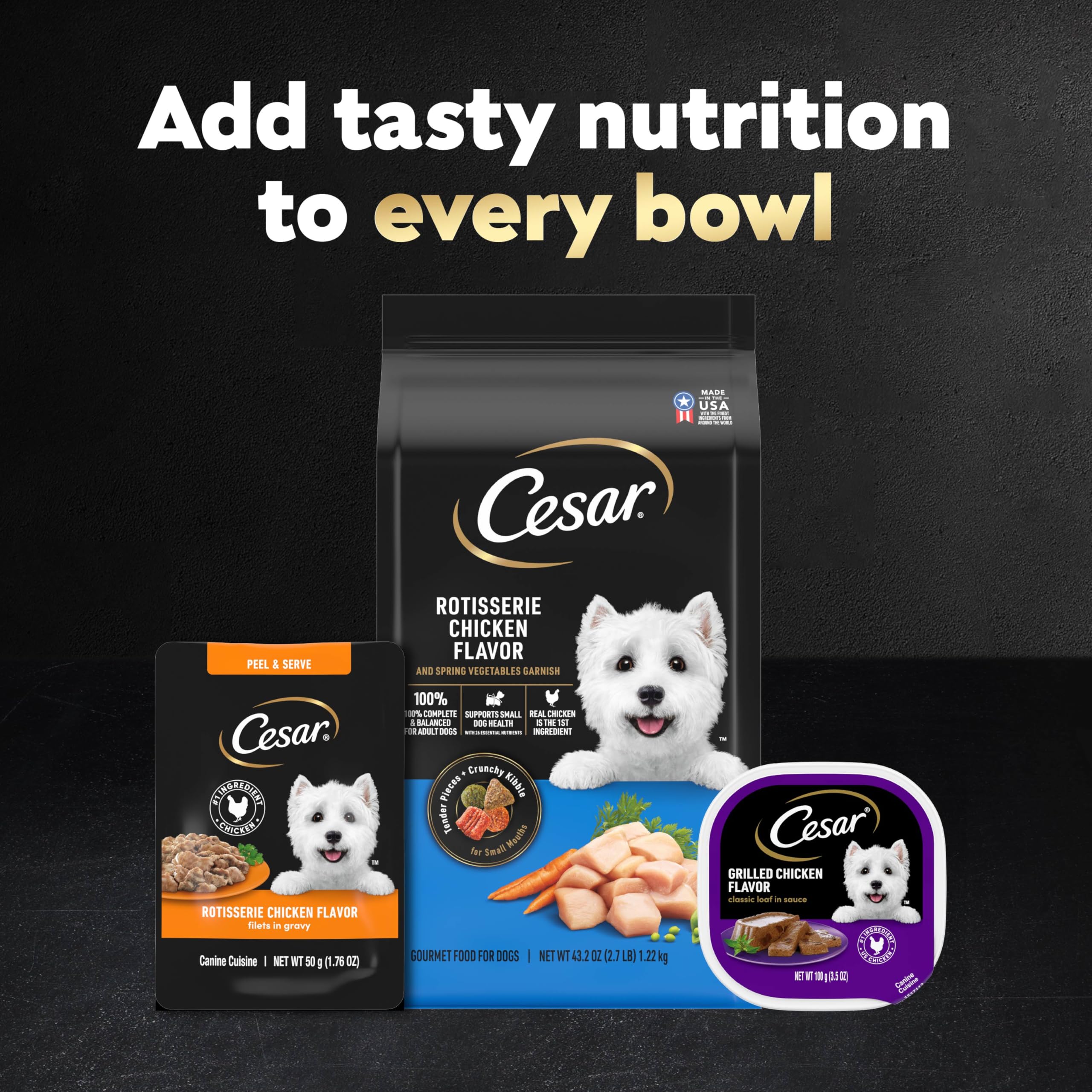 Utilisation polyvalente comme repas ou garniture sur croquettes Cesar.