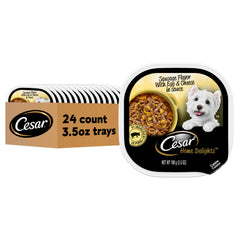 Cesar Home Delights saucisse œuf fromage en sauce, repas savoureux pour chien.