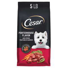 Cesar petit chien : morceaux tendres de boeuf Porterhouse pour mâcher facilement.