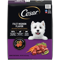 Cesar Petits Chiens Filet Mignon et Légumes Printemps dans bol.