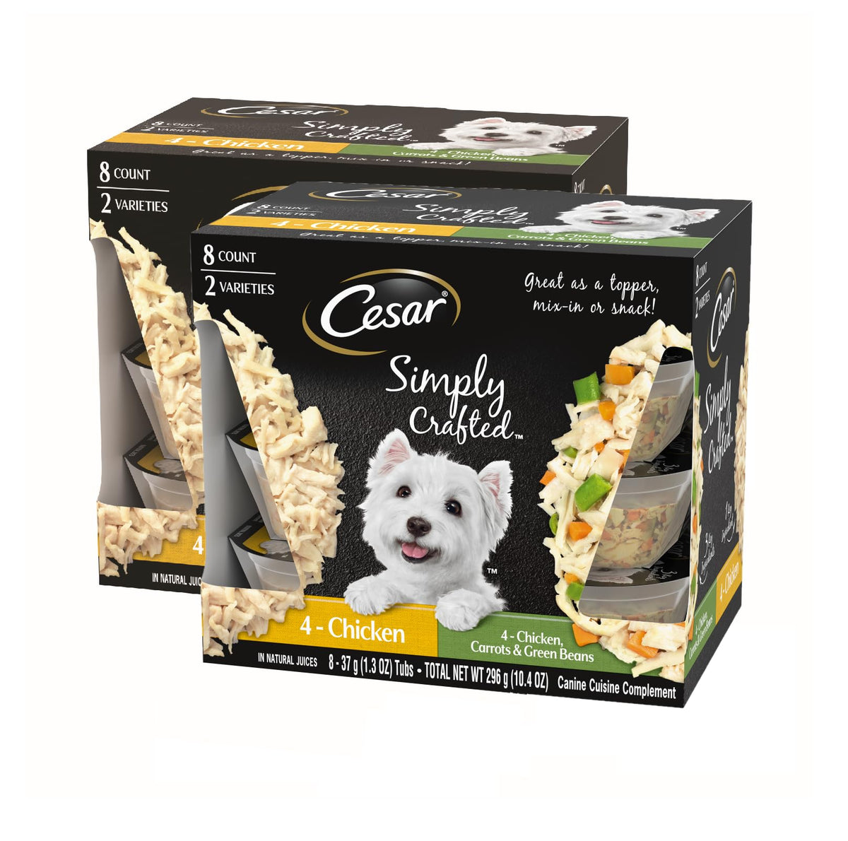 Cesar Simply Crafted pot poulet et légumes, repas gourmet pour chien.