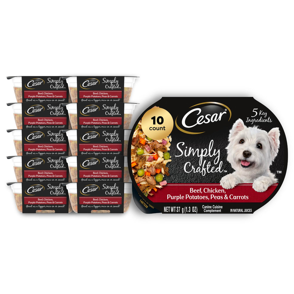 Cesar Simply Crafted Topper boeuf-poulet-légumes dans tub, repas appétissant pour chien