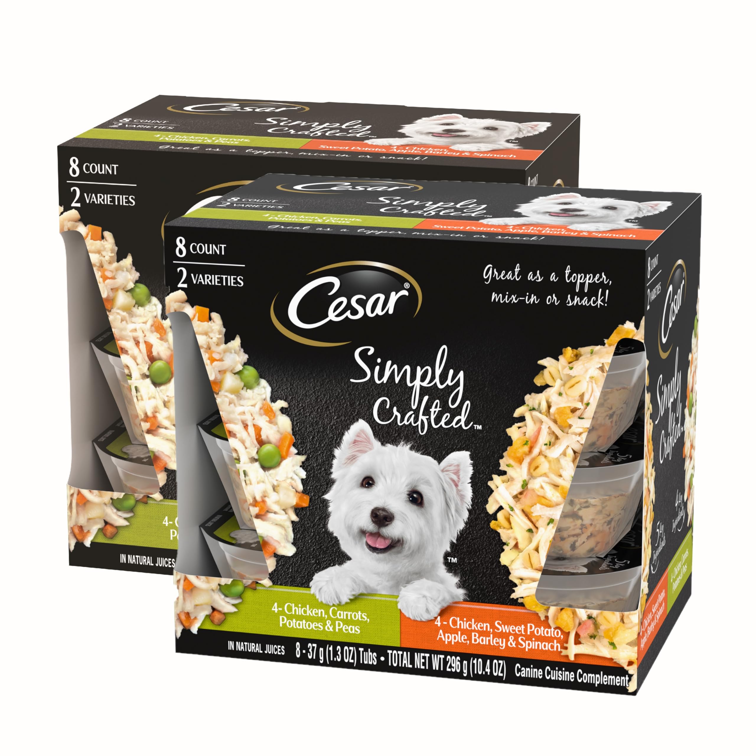 Cesar Simply Crafted Topper poulet et légumes, idéal pour enrichir les repas sur croquettes.