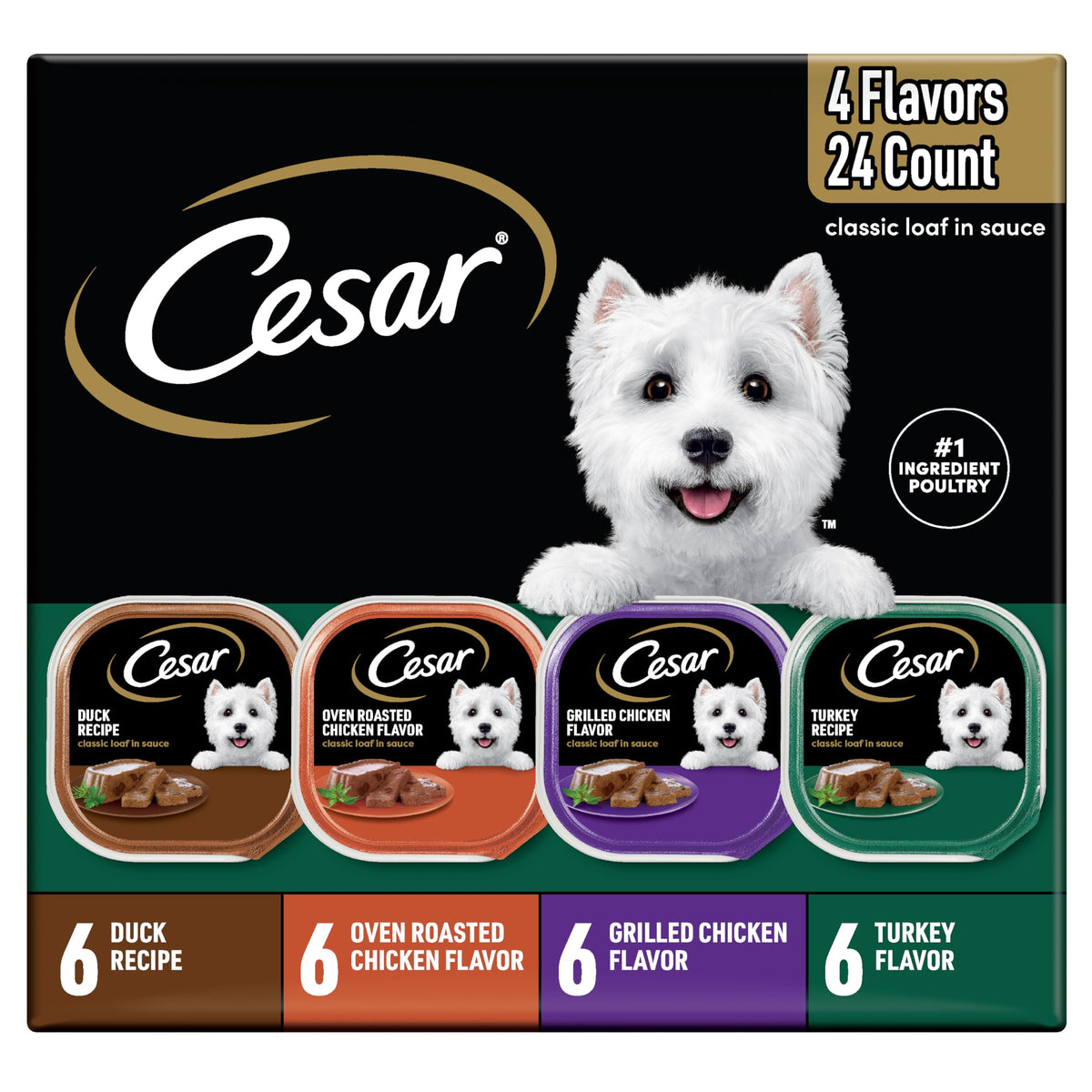 Cesar Variete Pack canard en terrine dans sauce, repas proteine pour chien adulte