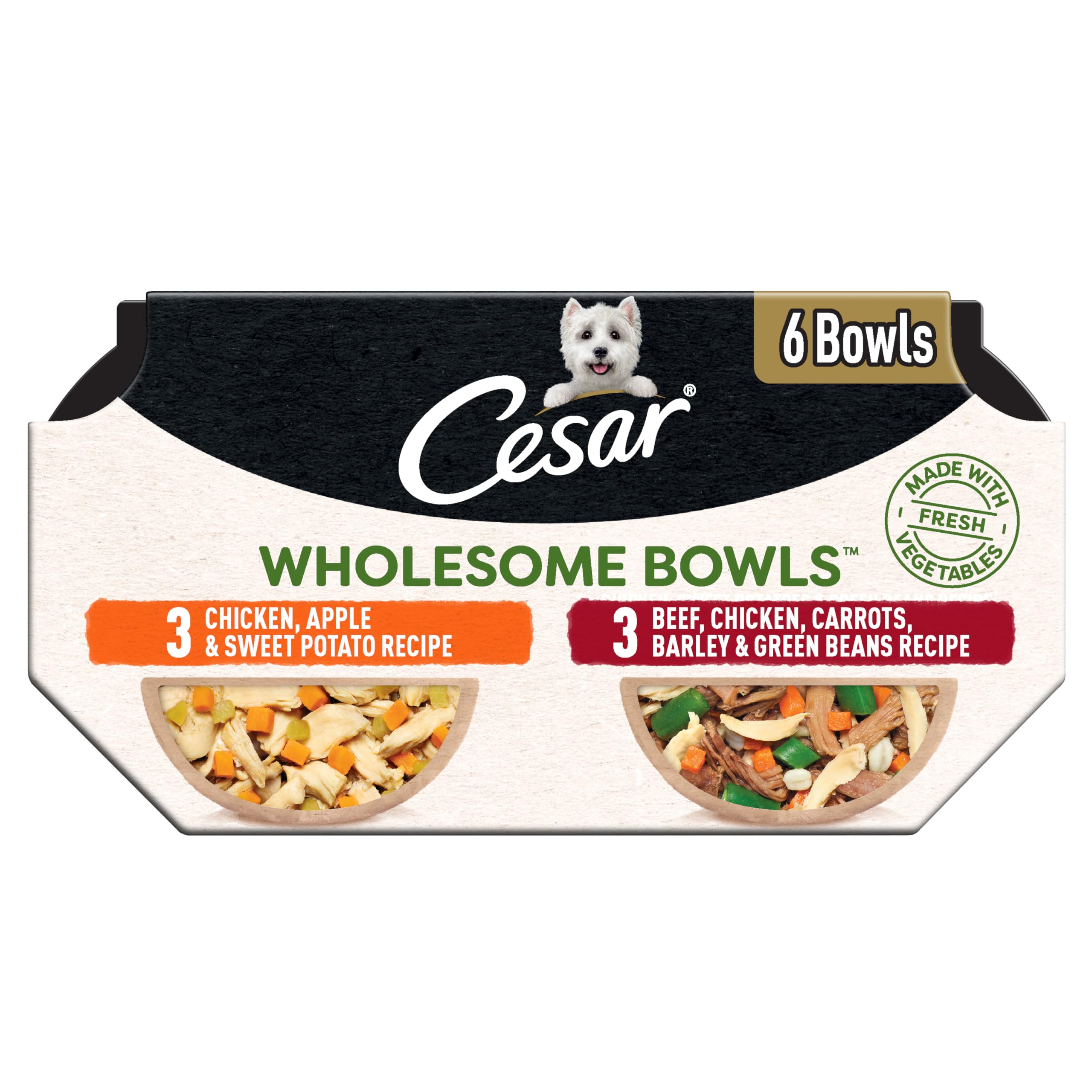 Cesar Wholesome Bowls boeuf et legumes, repas savoureux pour chien adulte.