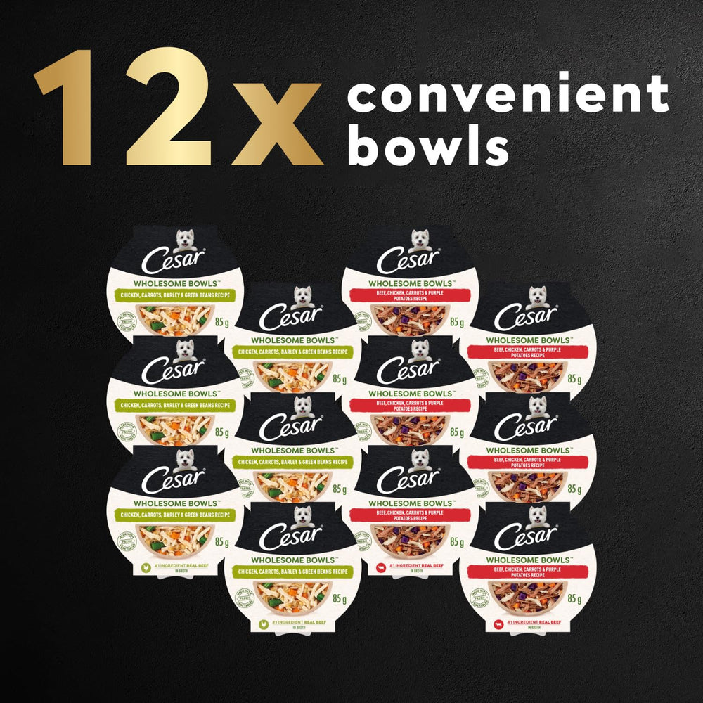 Ingrédients naturels de Cesar Wholesome Bowls avec viande et légumes