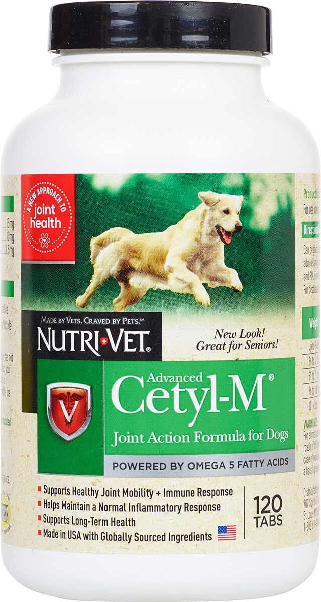 Flacon de comprimés Cetyl M pour articulations du chien, soutien potentiel à la mobilité