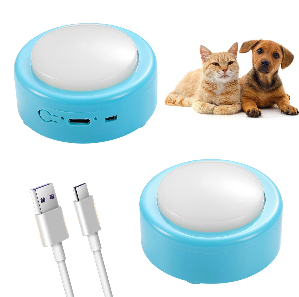 CEYOVISION bouton parlants bleu rechargeable prêt pour l'apprentissage des besoins des animaux.