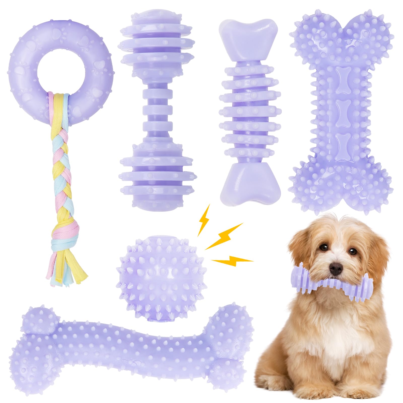 Jouet CGBD lot de 6 formes à mâcher pour petits chiens, stimulation et divertissement.
