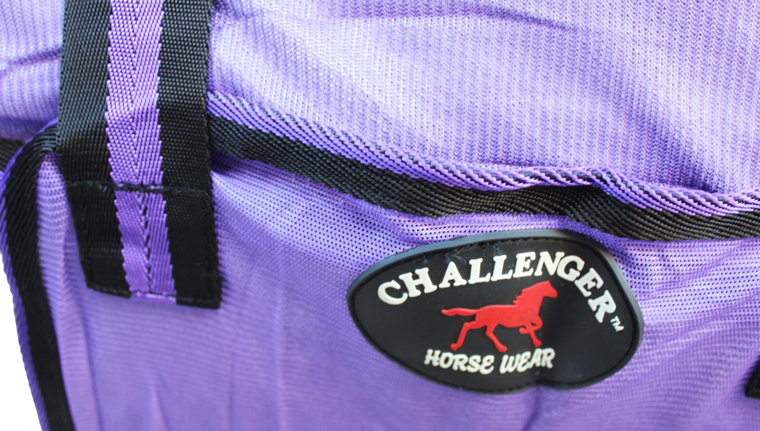 CHALLENGER couverture anti-mouches cheval – vue arrière, maille respirante assure ventilation.