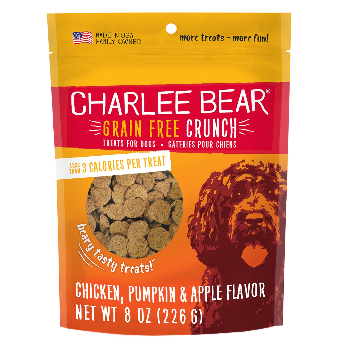 Charlee Bear croquant poulet-potiron-pomme: friandise savoureuse sans céréales.