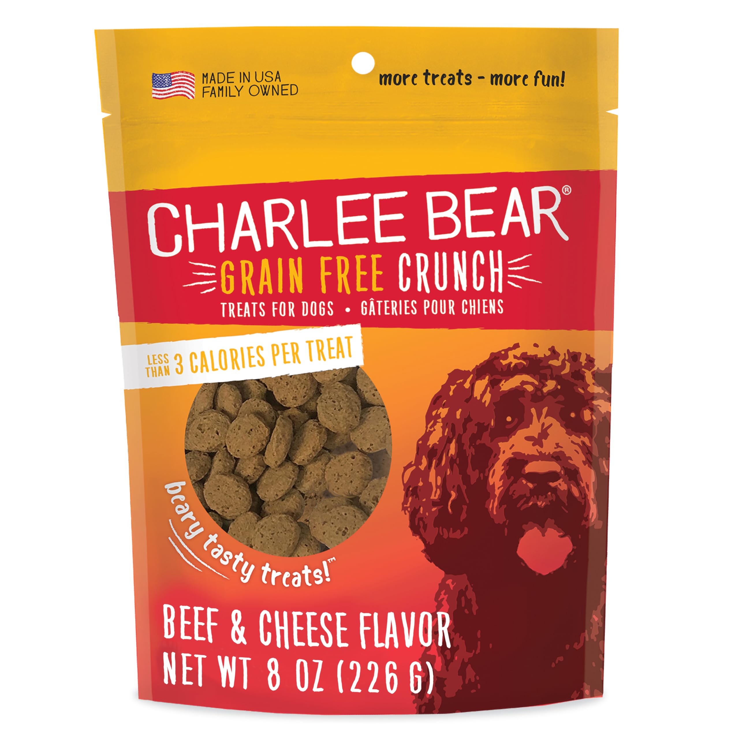 Charlee Bear croquant sans cereales boeuf-fromage, recompense d'entrainement savoureuse.