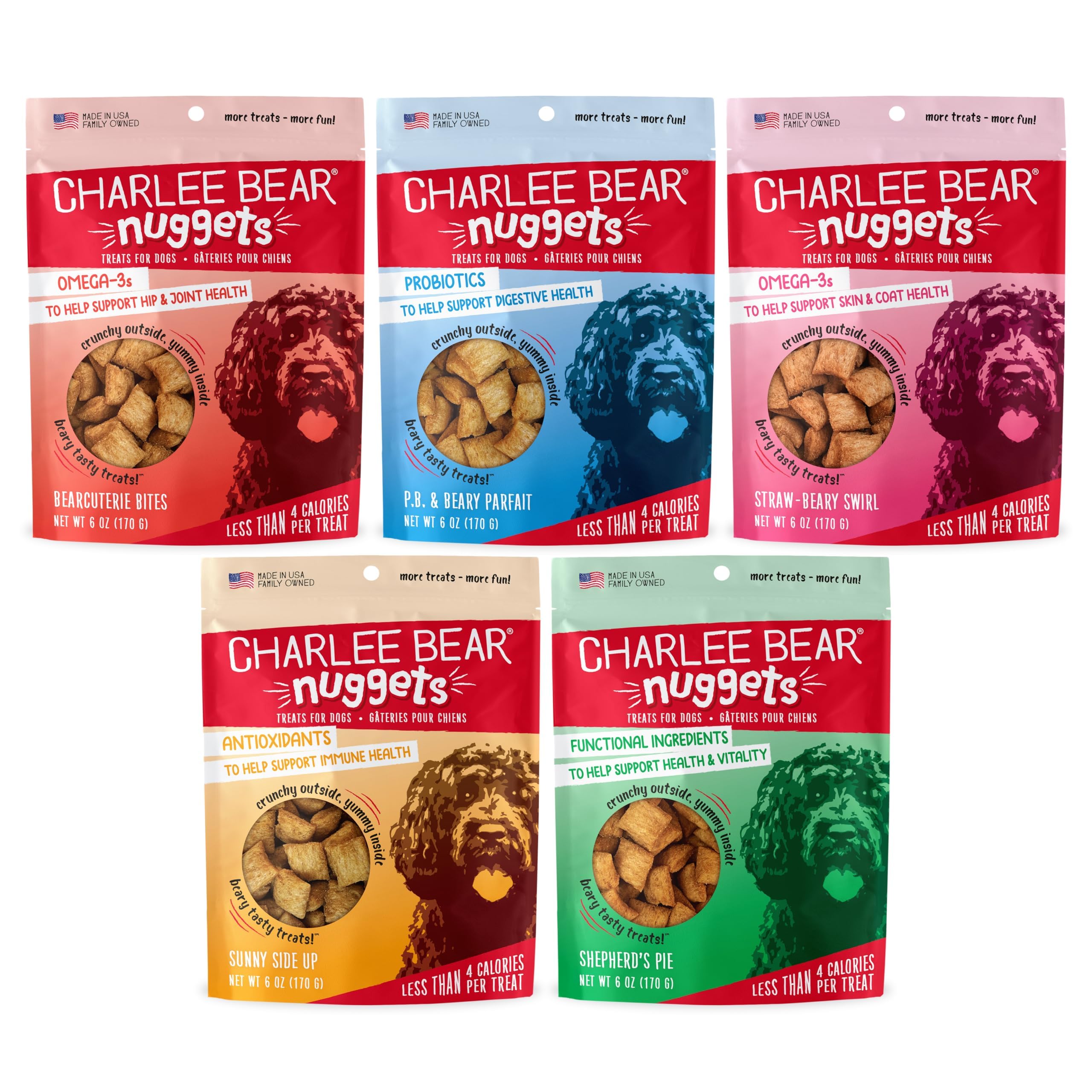 Nuggets Charlee Bear probiotiques pour digestion équilibrée chez le chien.