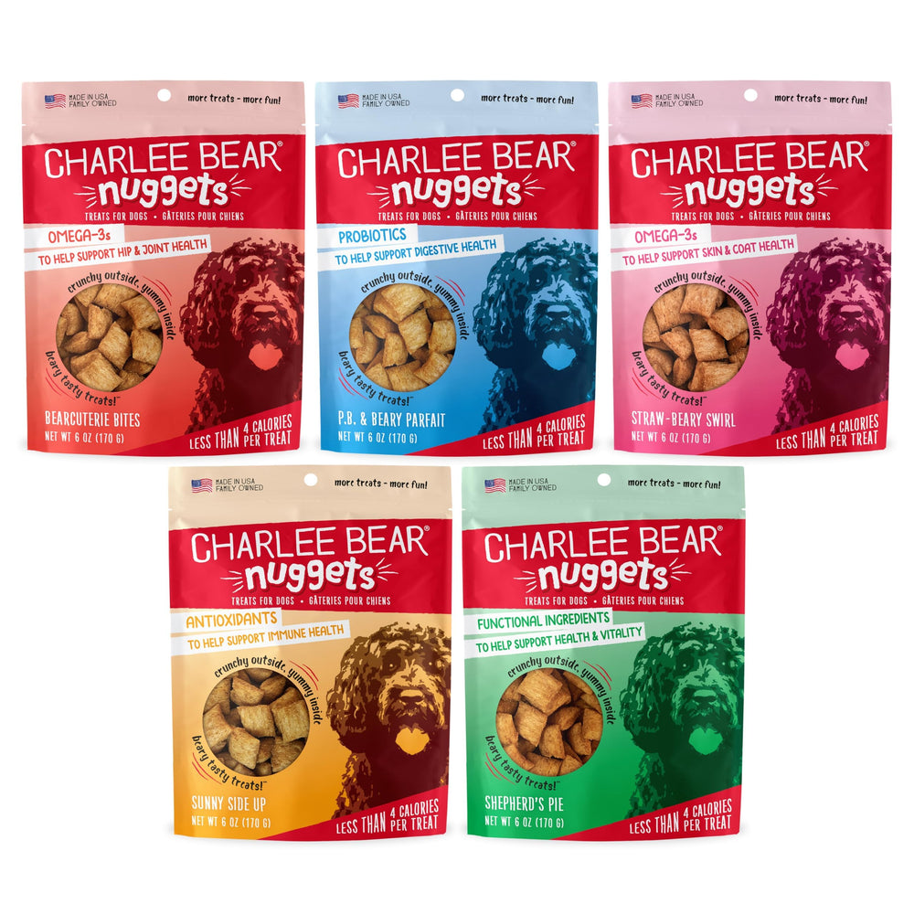 Nuggets Charlee Bear probiotiques pour digestion équilibrée chez le chien.