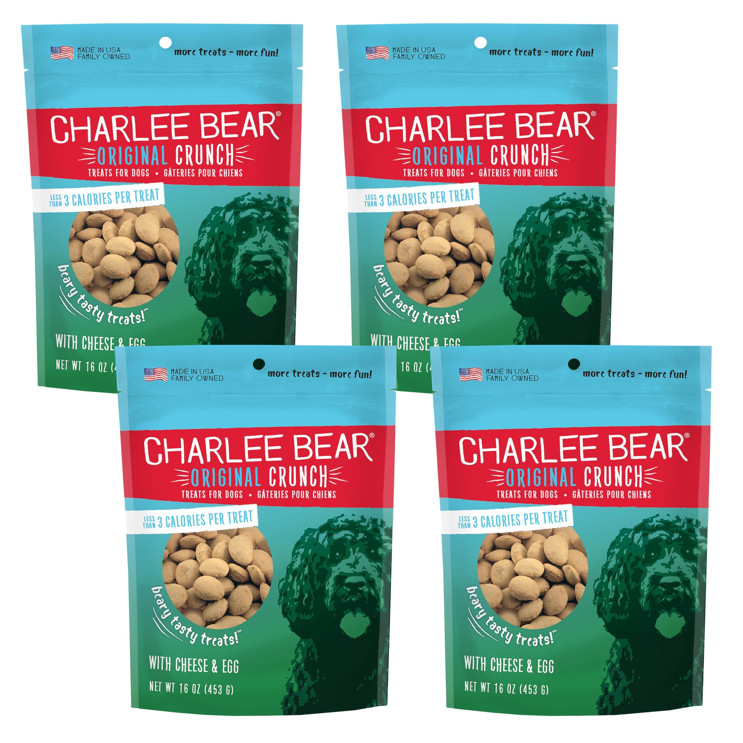 Charlee Bear Original Crunch – friandise fromage-oeuf, paquet 4oz, récompense faible calories.