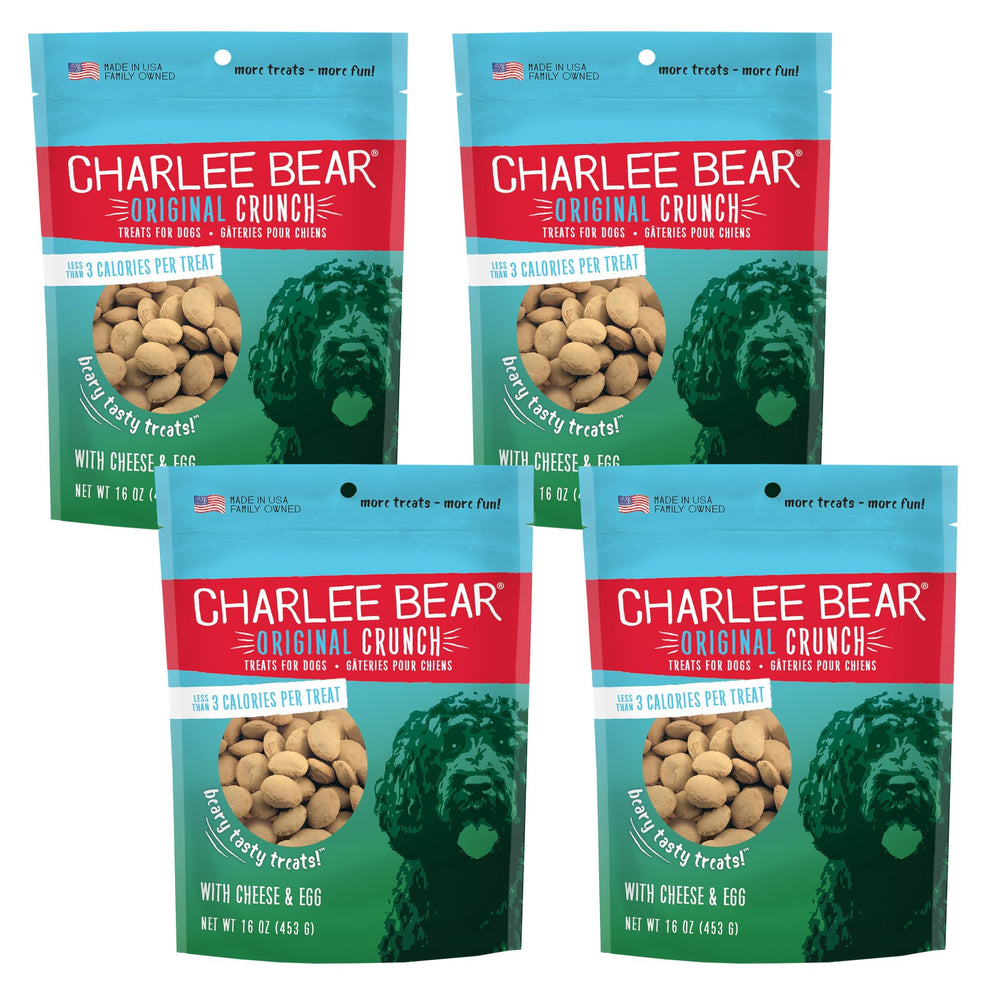 Charlee Bear Original Crunch – friandise fromage-oeuf, paquet 4oz, récompense faible calories.