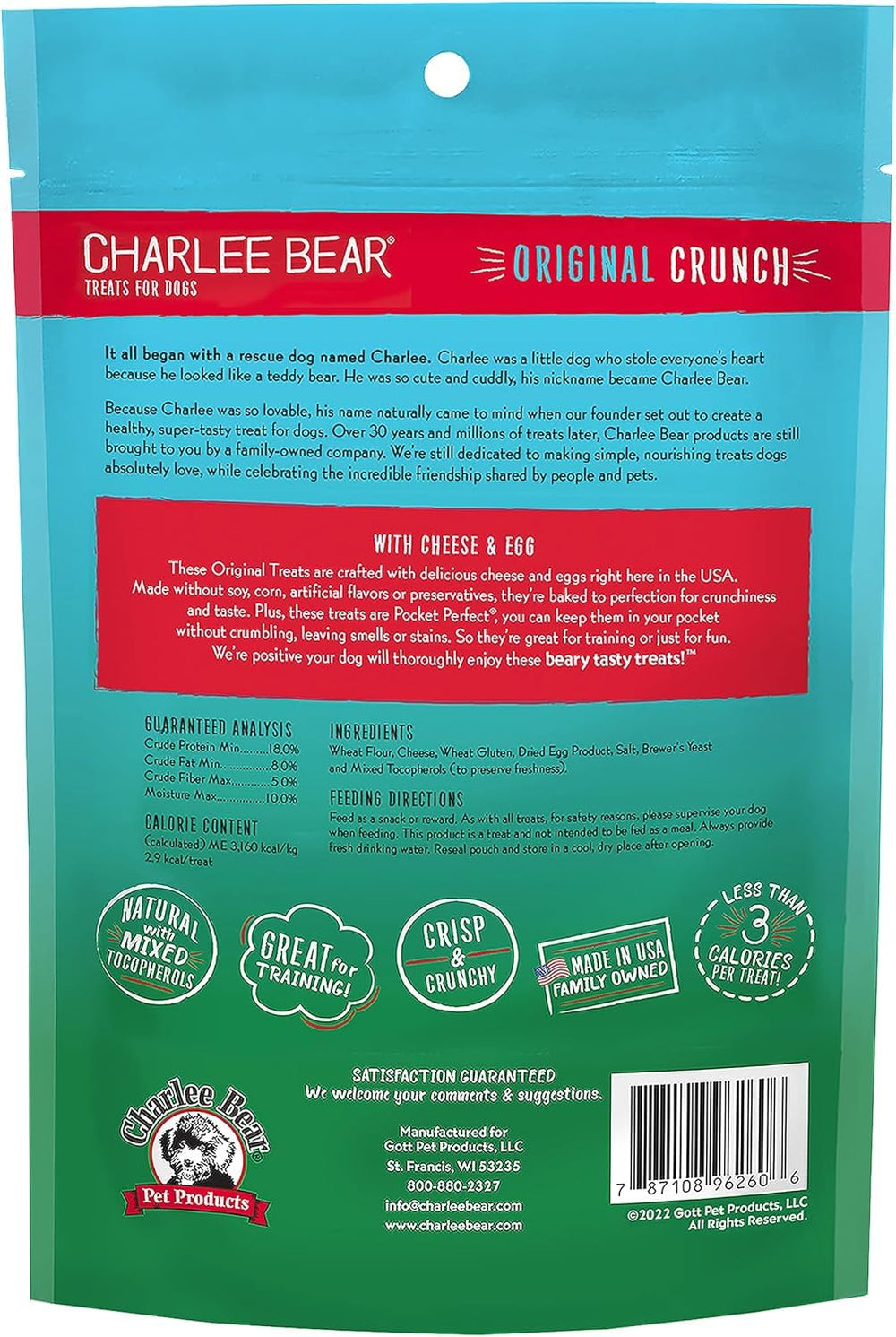 Charlee Bear Original Crunch – fabriqué aux États-Unis, ingrédients naturels, qualité garantie.