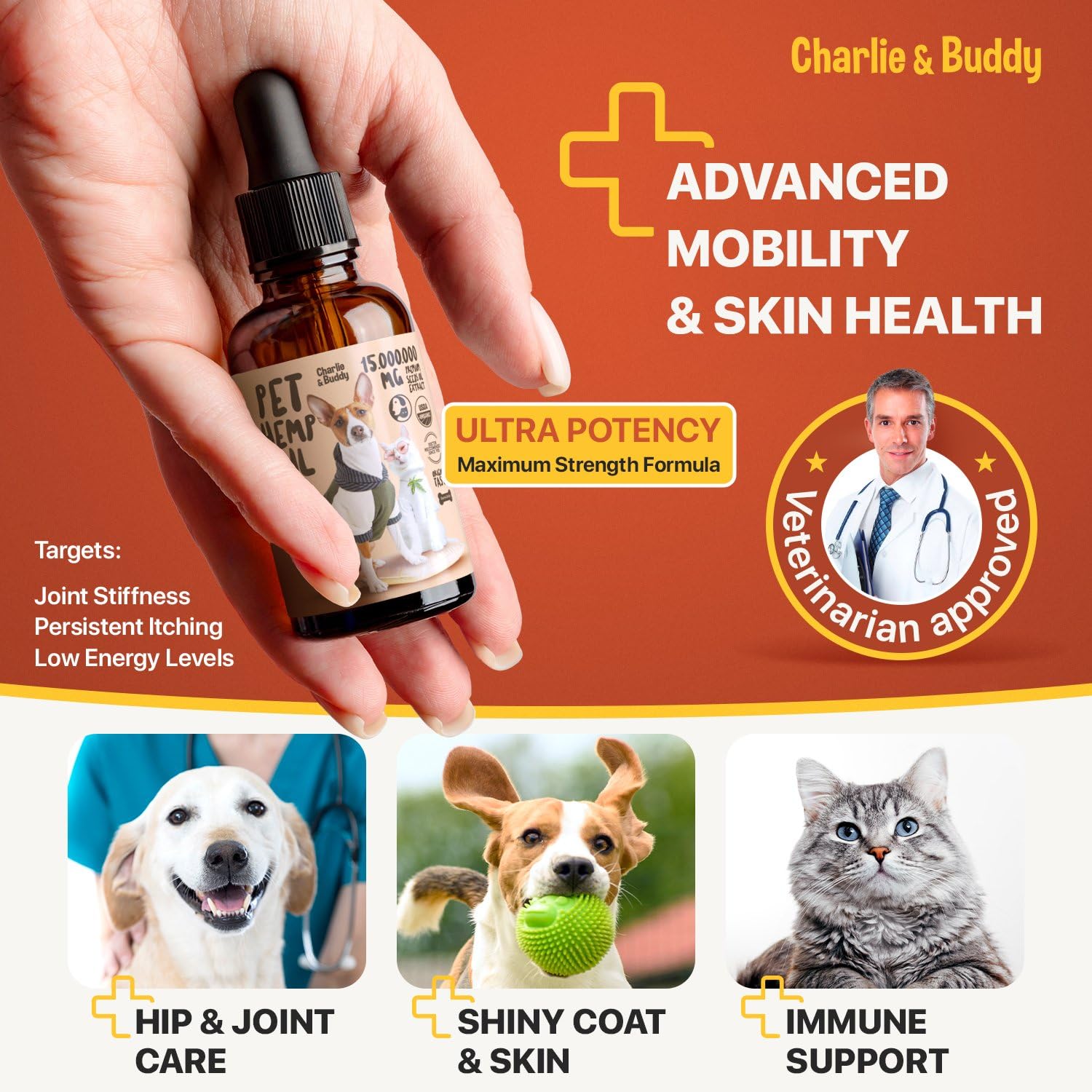 CHARLIE & BUDDY etiquette lisible sur l’emballage pour utilisation rapide.