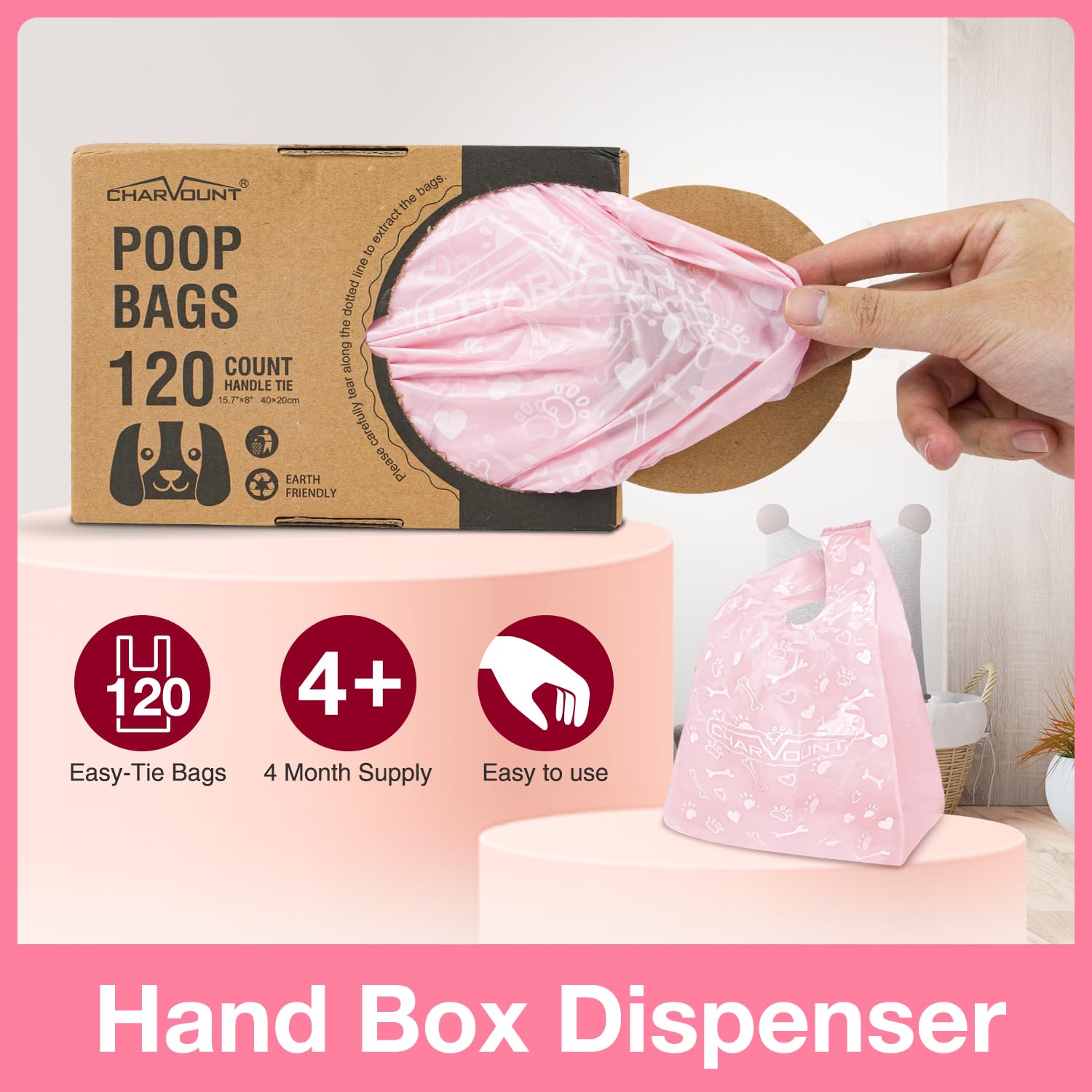 Charmount sac crottes grande capacité rose, déjections volumineuses gérées proprement