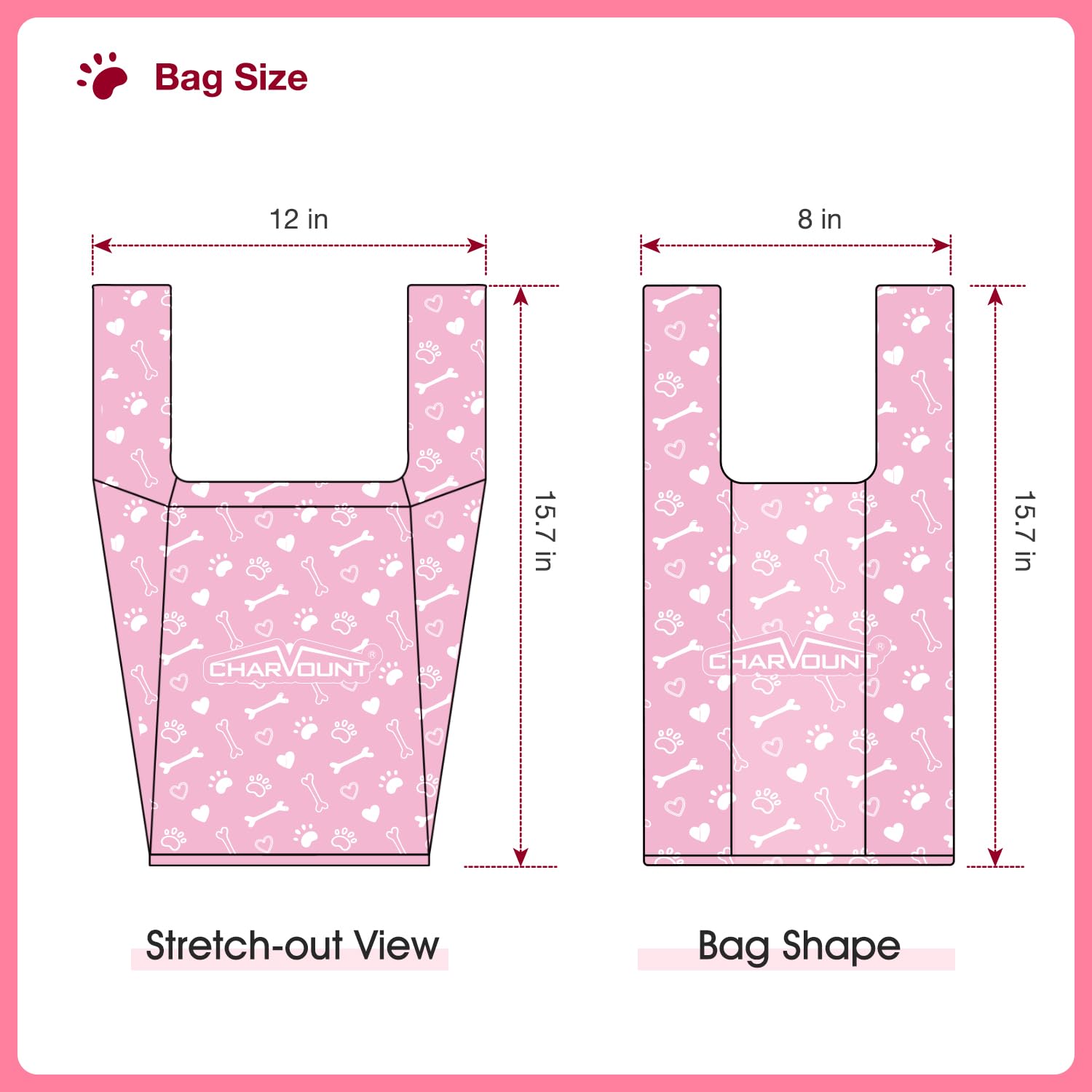 Charmount sac crottes 16x8 rose, visibilité améliorée pour repérer les déchets