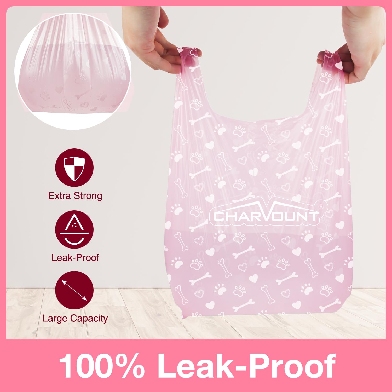Charmount sac crottes polyvalent rose, idéal pour litière ou déchets variés