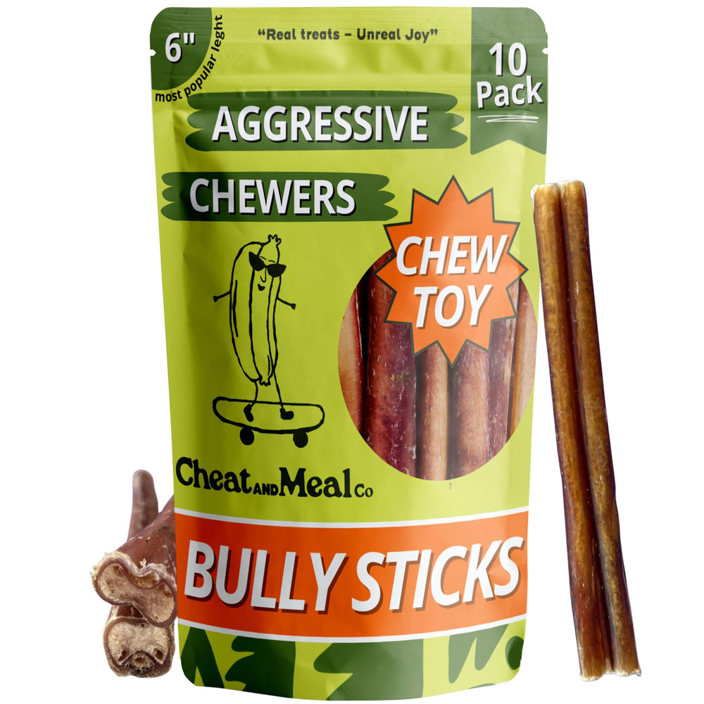 Bâton boeuf épais 6 pouces Cheat and Meal Co, mâche durable pour gros chiens.