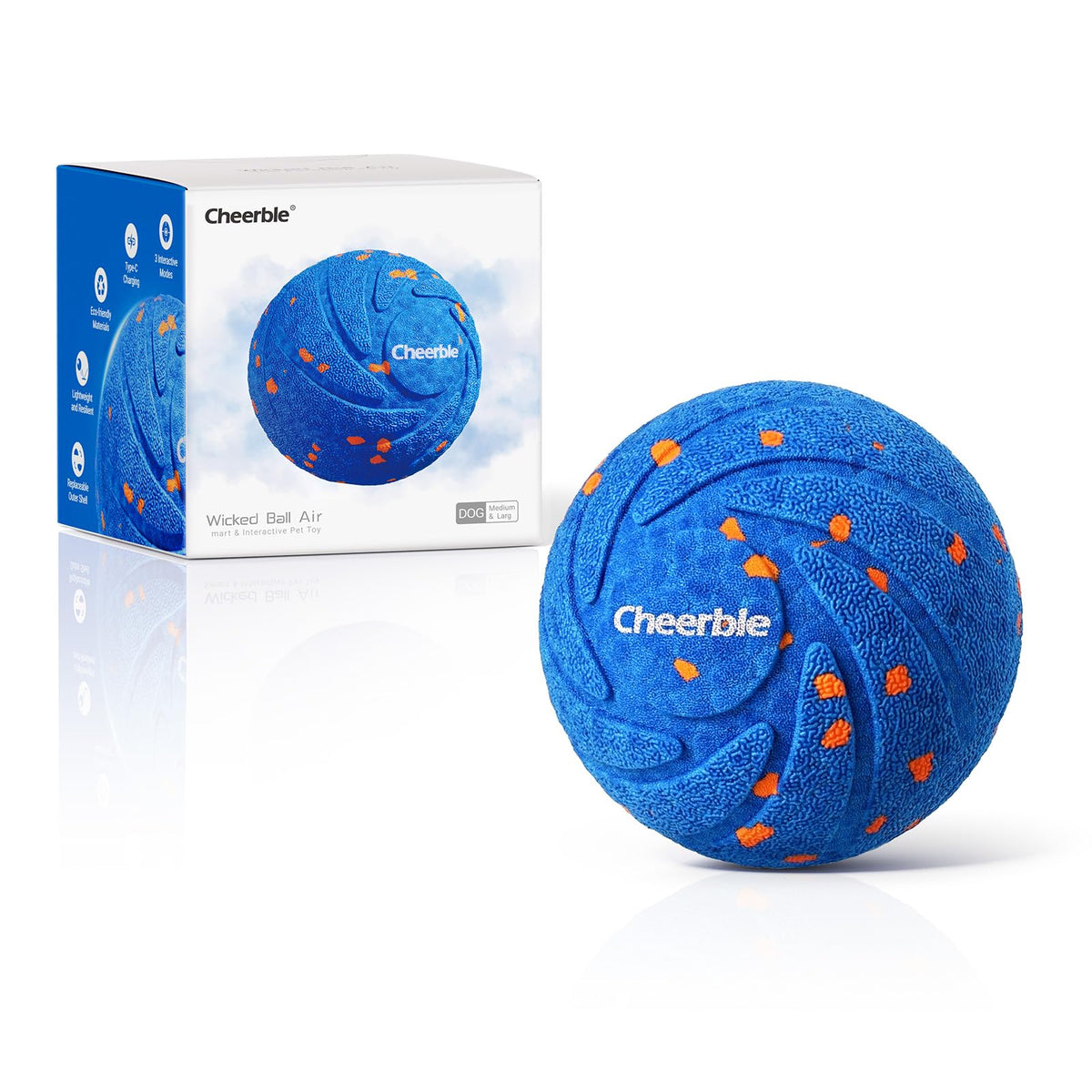 Cheerble Wicked Ball AIR, balle interactive pour chien, stimulation mentale et divertissement.