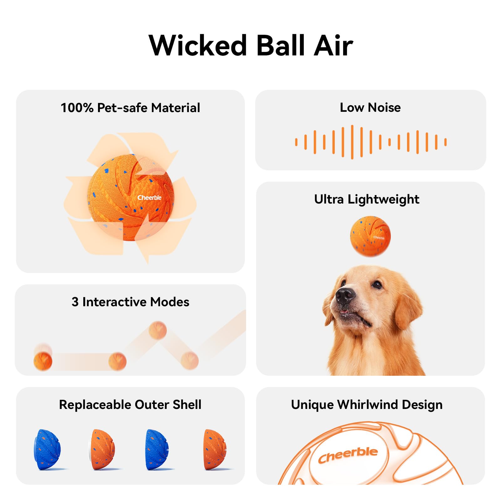 Cheerble Wicked Ball Air movement automatique stimule l'activité canine en intérieur.